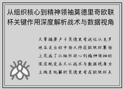 从组织核心到精神领袖莫德里奇欧联杯关键作用深度解析战术与数据视角